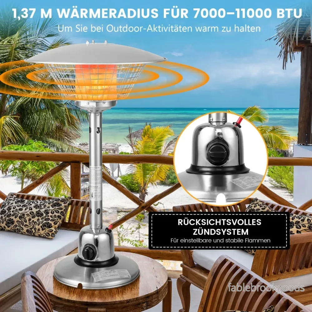 Bärbar – bordsvärmare för terrassen Propangasvärmare med W värmeeffekt – 3200 54 x 90 cm – Silver - Bild 3