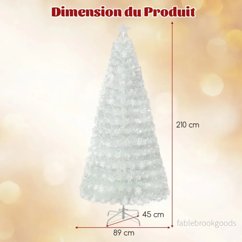 Konstgjord – julgran med färgglada LED lampor, glasfiber och stjärna i toppen – 210 cm – Vit - Bild 2
