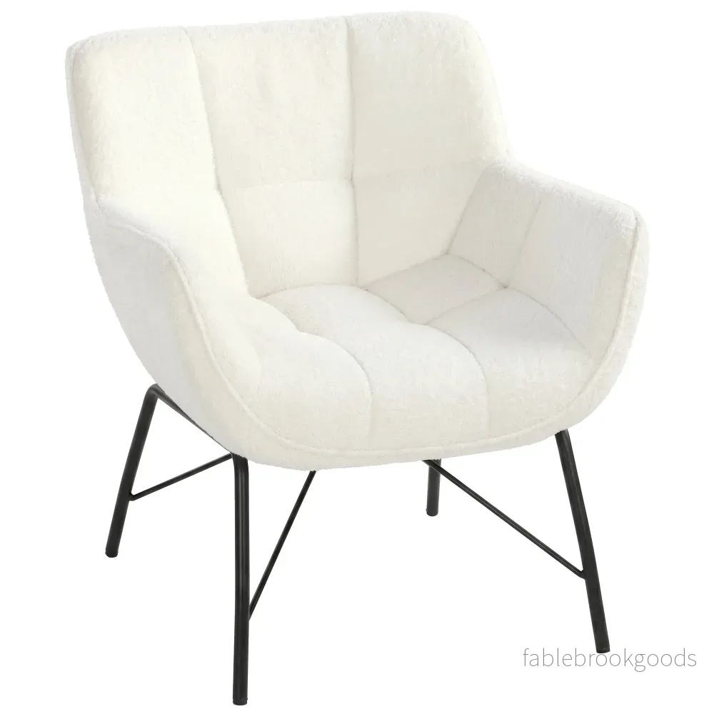 Sherpa Fleece Lounge Chair, Böjd Rygg, Metallben