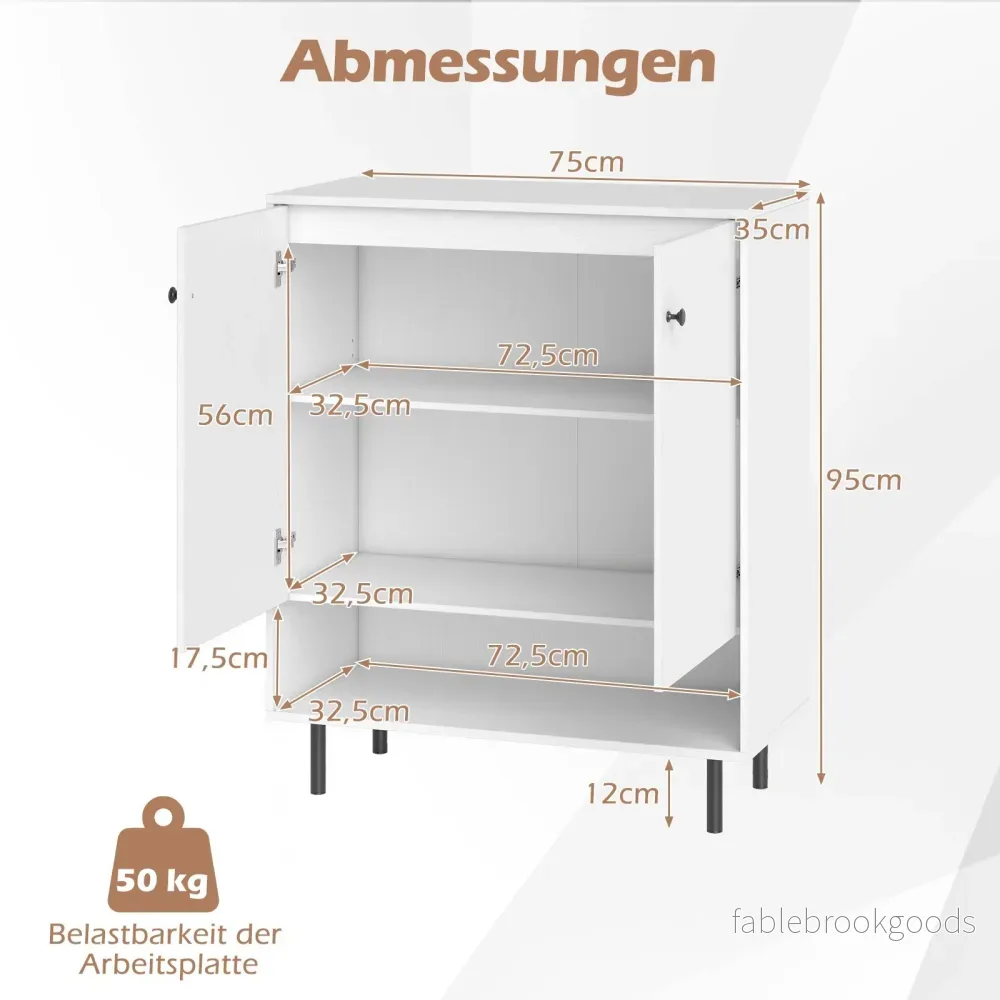 Sidoard – i trä med justerbara hyllor och dörrar, serveringsskåp, bufféskåp, köksskåp – 2 75 x 35 x 95 cm – Vit - Bild 2