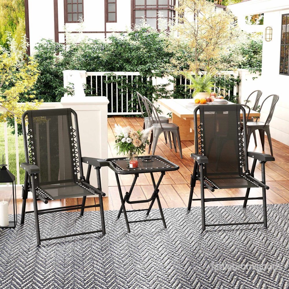 3-delat bistroset i stål, hopfällbart, väderbeständigt, svart - Bild 2