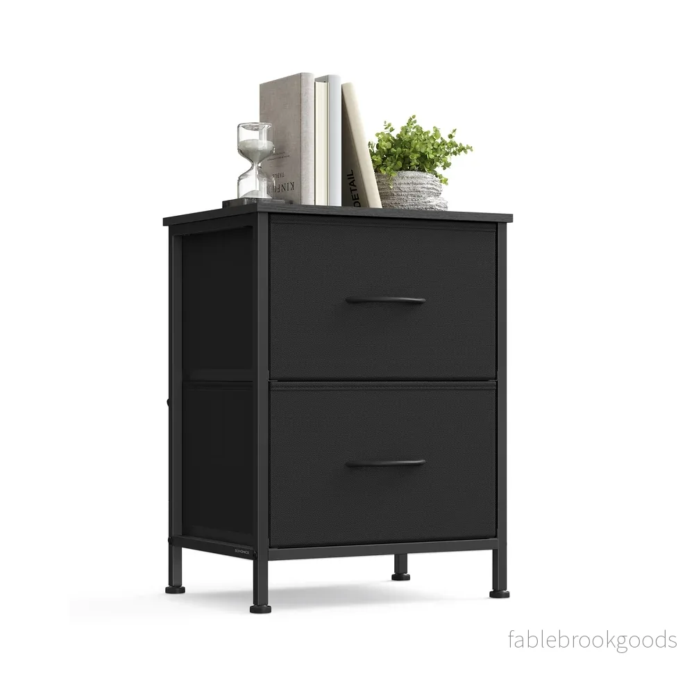 Sängbord 2 tyglådor – Bläcksvart – Ebenholtslook – Modern design Sängbord 2 tyglådor – Bläcksvart – Ebenholtslook – Modern design