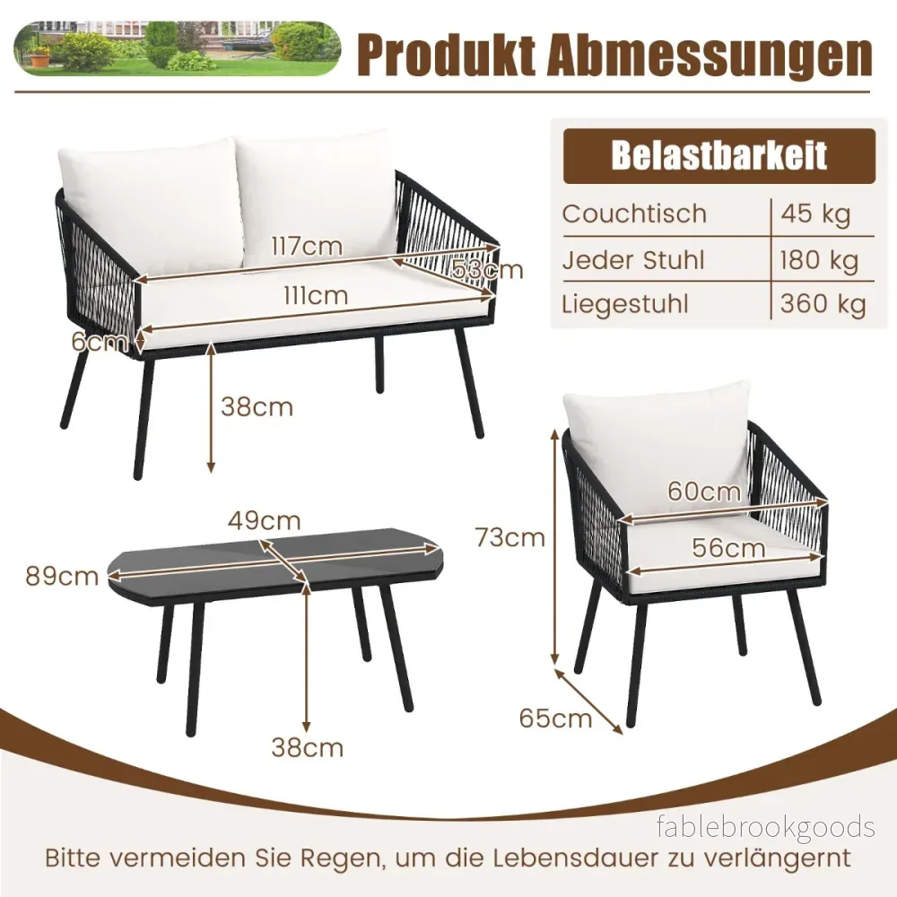 Rattan – Trädgårdsmöbler Set Balkongmöbler med sitt och ryggkuddar Terrassmöbler – Svart - Bild 2