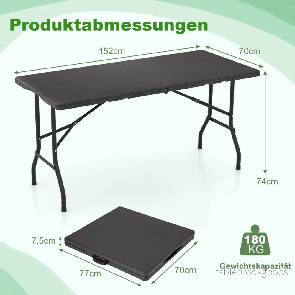 Fällbart – campingbord med HDPE bordsskiva och bärhandtag trädgårdsbord fällbord – 152 x 70 cm – Svart - Bild 2