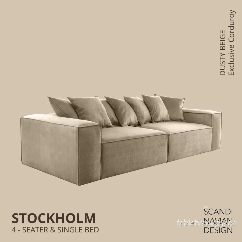 Stockholm 4-seater sofa/single bed Exclusive Corduroy Dusty Beige removable & washable cover - Bild 2