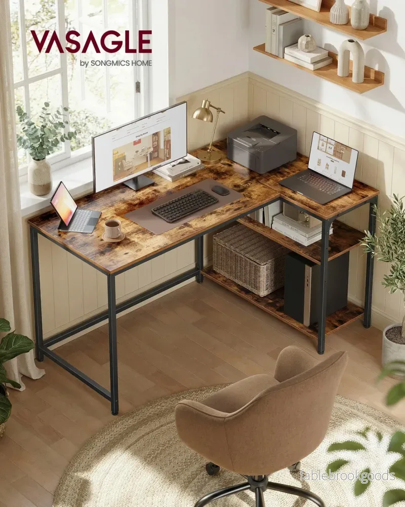 Hoekbureau - 120 x 80 x 76 cm - in hoogte verstelbare plank - vintage bruin - maximale belasting tafelblad 50 kg - maximale belasting per plank 15 kg - Bild 2