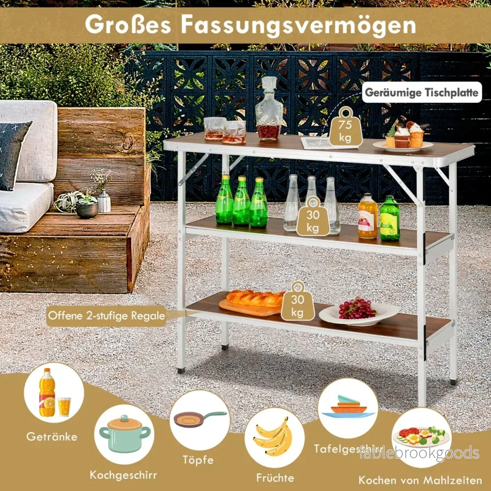 Fällbart – aluminium campingbord med vånings hyllor skåp – 2 – Kaffe - Bild 3