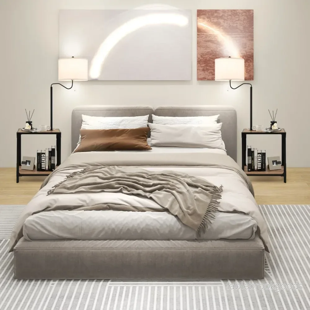 Modernt – sidobord med bordslampa och 360° roterande sänglampa – 49 x 34 x 144 cm – Brun - Bild 2