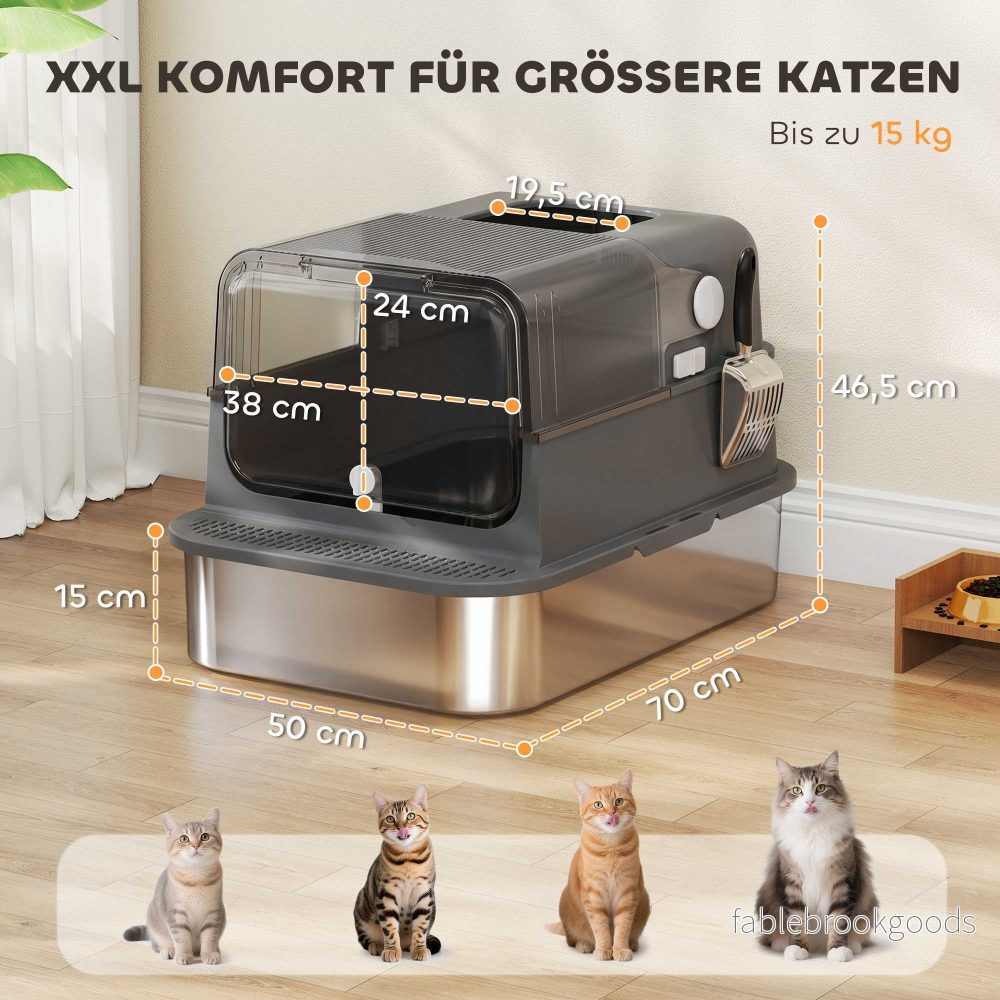 XXL kattlåda i rostfritt stål med lock, 72 liter och skopa - Bild 3