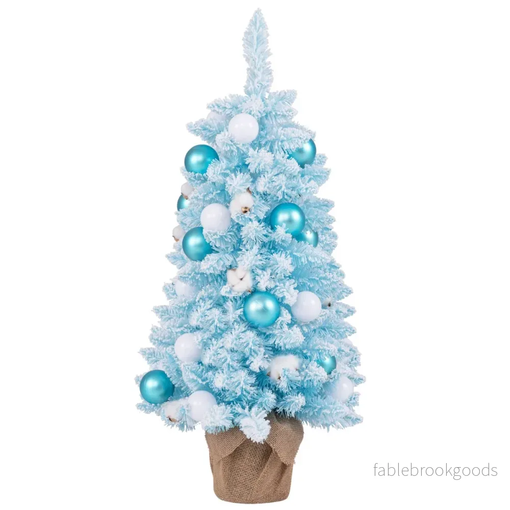 Mini – konstgjord julgran med snö och cementbas – 90 cm – Blå