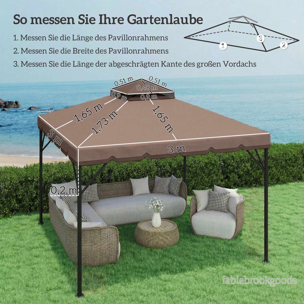 Ersättningstak för 3x3m paviljong, UPF 30+ polyester - Bild 3