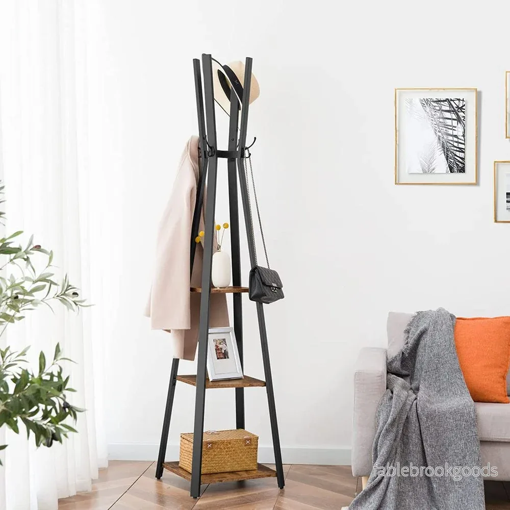 Klädhängare - Med 3 hyllor och 8 krokar - Industriell design - Gråsvart - Bild 2