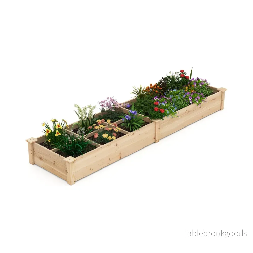 Upphöjd – säng med växtlådor och avdelare Naturlig – 2 228 x 62 x 25 cm – Natur