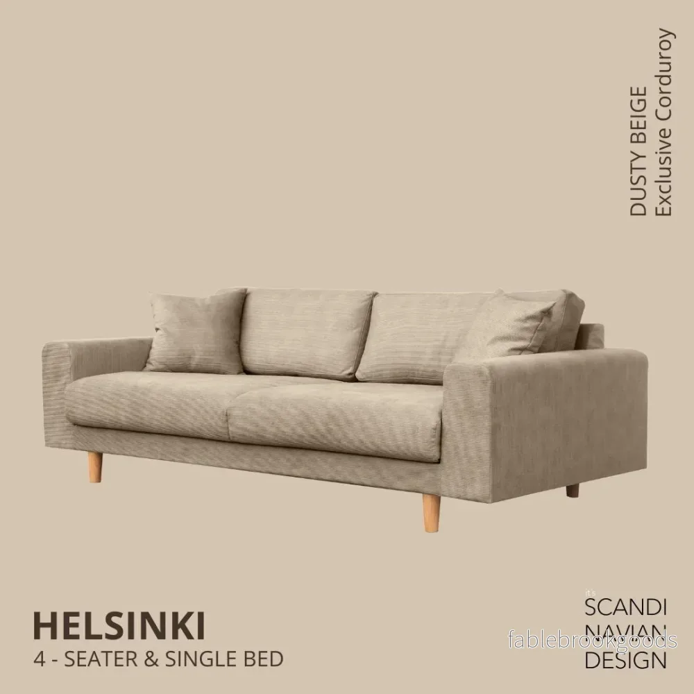 Helsinki 4-seater sofa/single bed, Exclusive Corduroy, Dusty Beige removable & washable - Bild 2