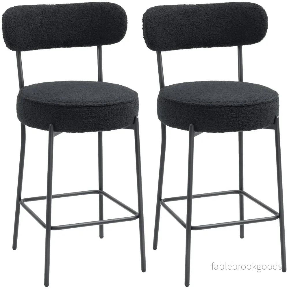 Set med 2 barstolar, stoppad sits, fleece, svart