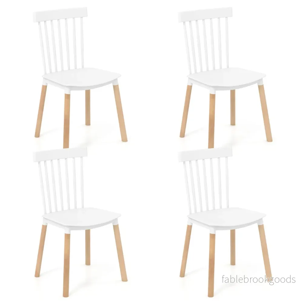 Set – med matstolar spindelryggar och böjda säten Armlösa – 4 – Vit