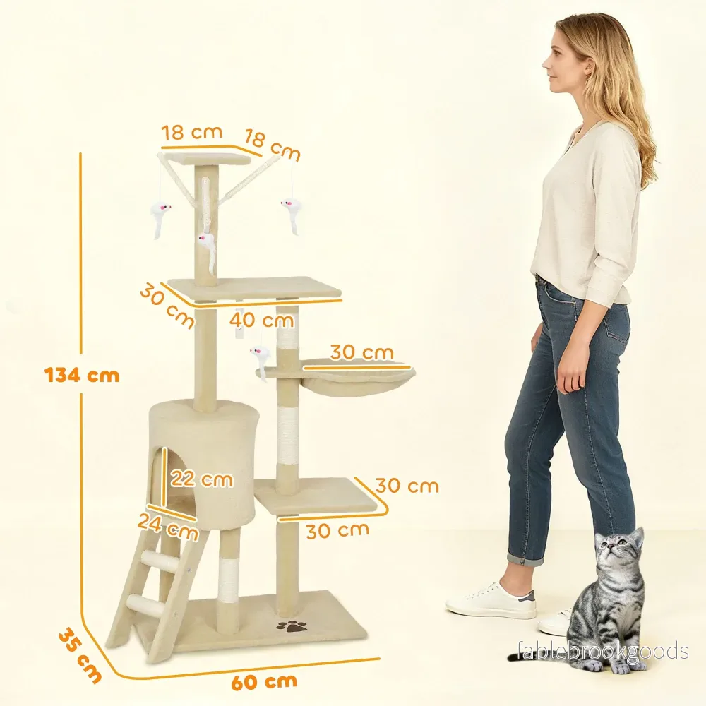 Klösträd med grotta, sisalstolpar, leksaker, beige, katter <5kg - Bild 3