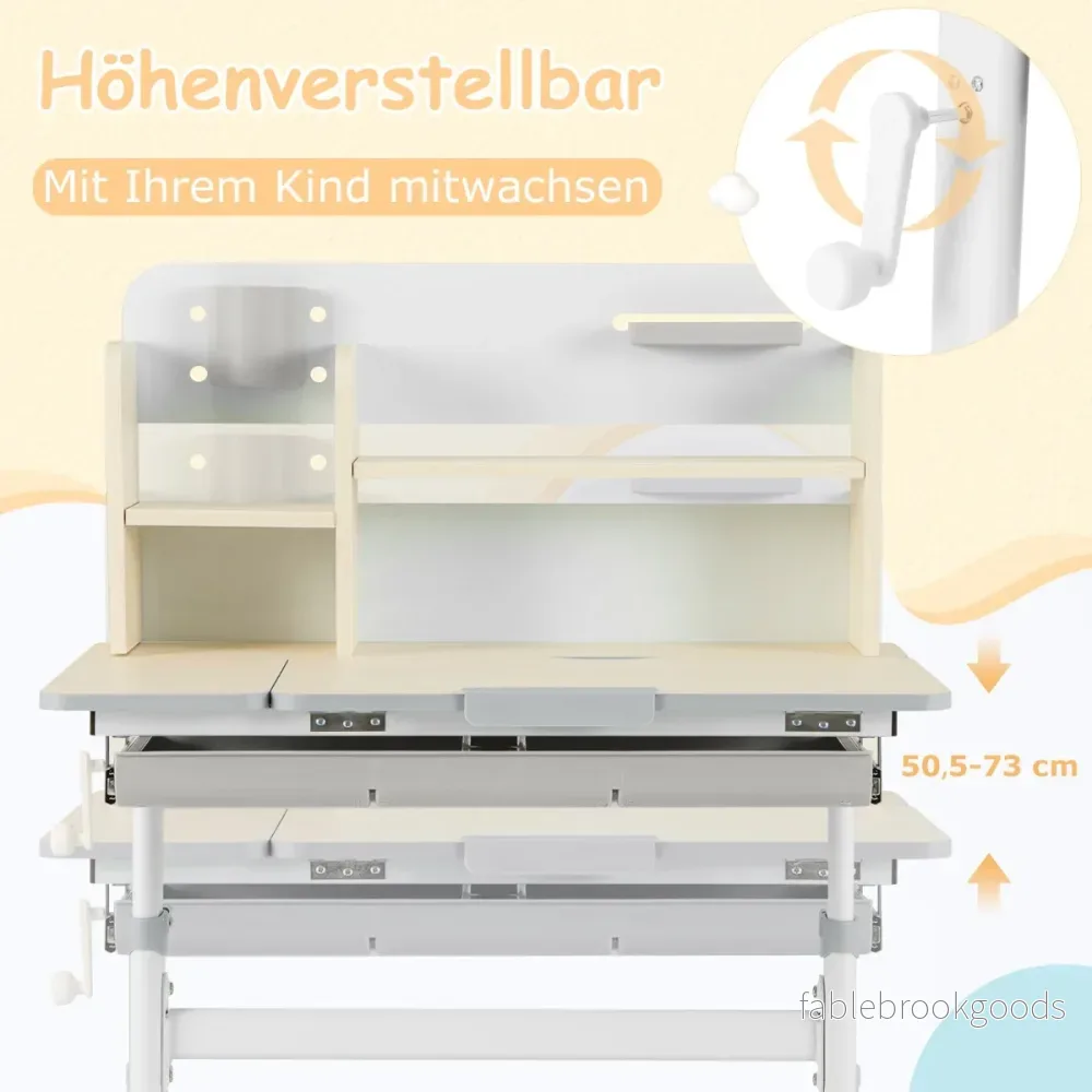 Höjdjusterbart – barnskrivbord med fällbar bordsskiva och hyllor låda studiebord – Grå - Bild 3