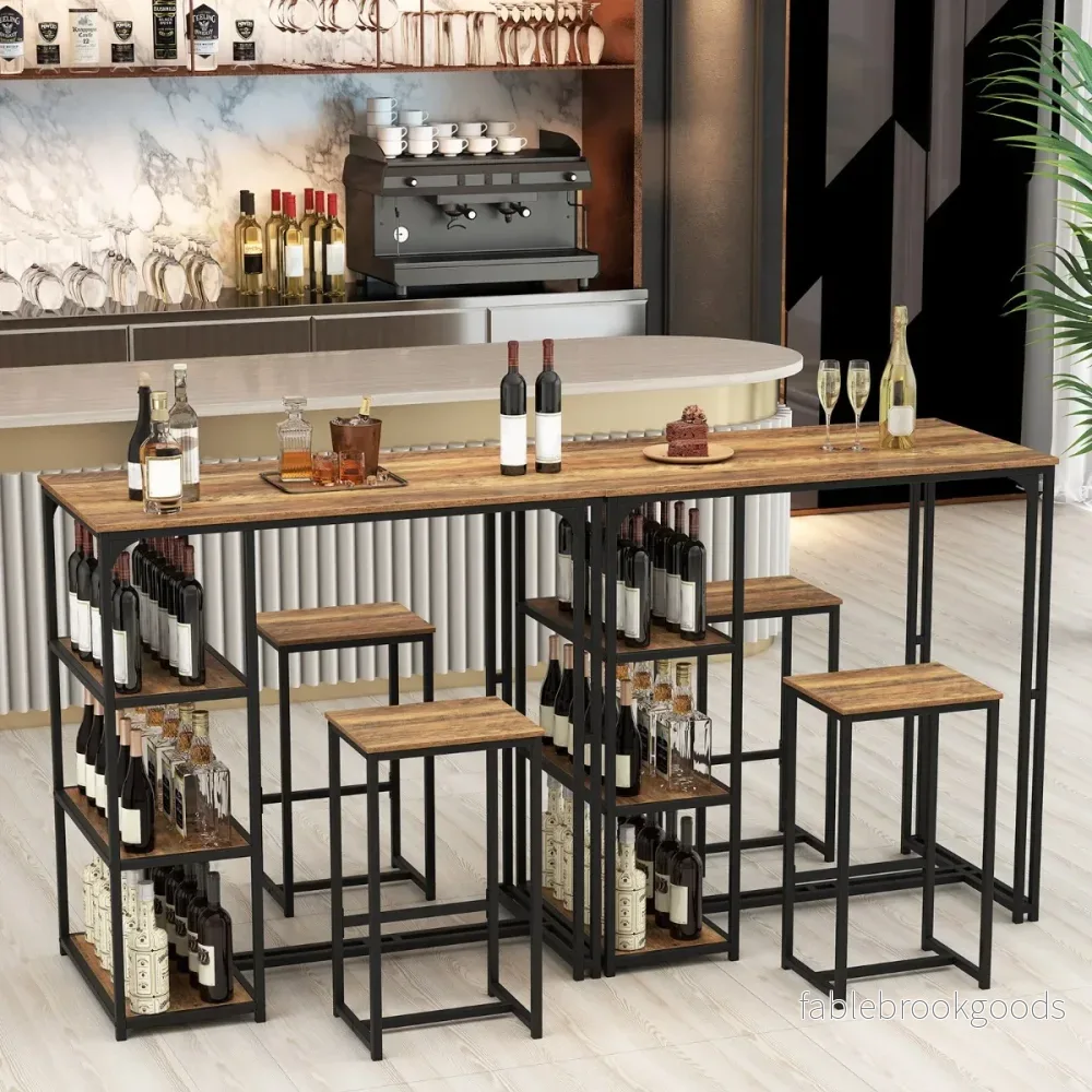 delat – barbordsset för personer Bistrobord med barstolar Matbord förvaringsfack Köksbord – 3 2 2 3 – Brun - Bild 3