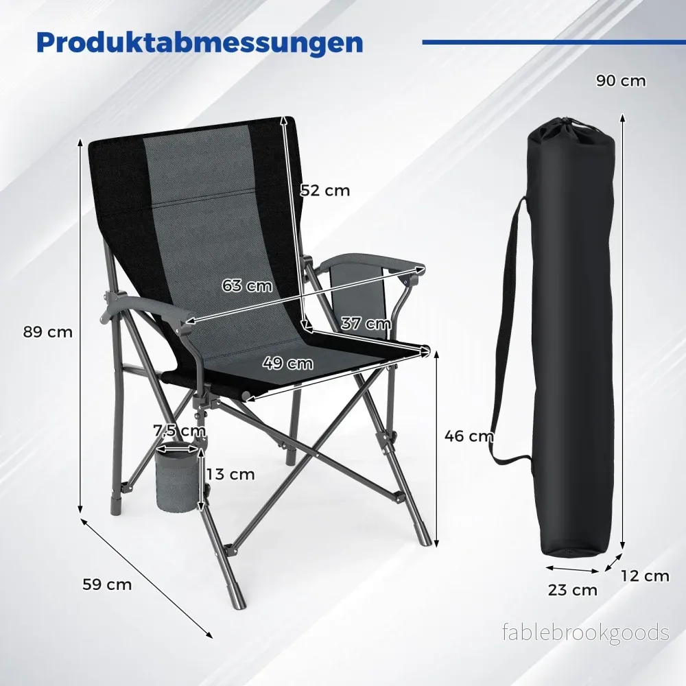 Campingstol – hopfällbar Klappstol med mugghållare och sidoficka fiskestol bärförmåga – 1 x 160 kg – Svart - Bild 2