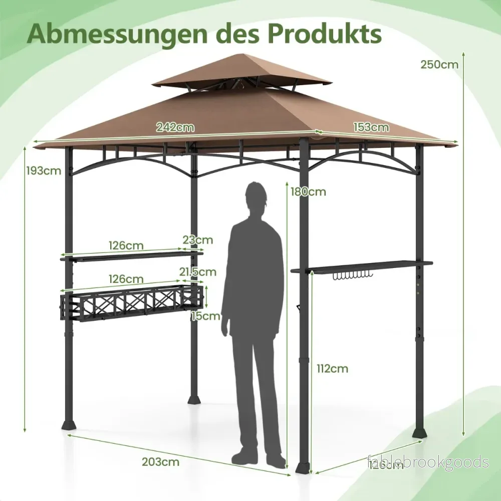 Grillpaviljong – med dubbelt tak och sidobord metallkorg grillöverbyggnader grillskydd – Brun - Bild 2