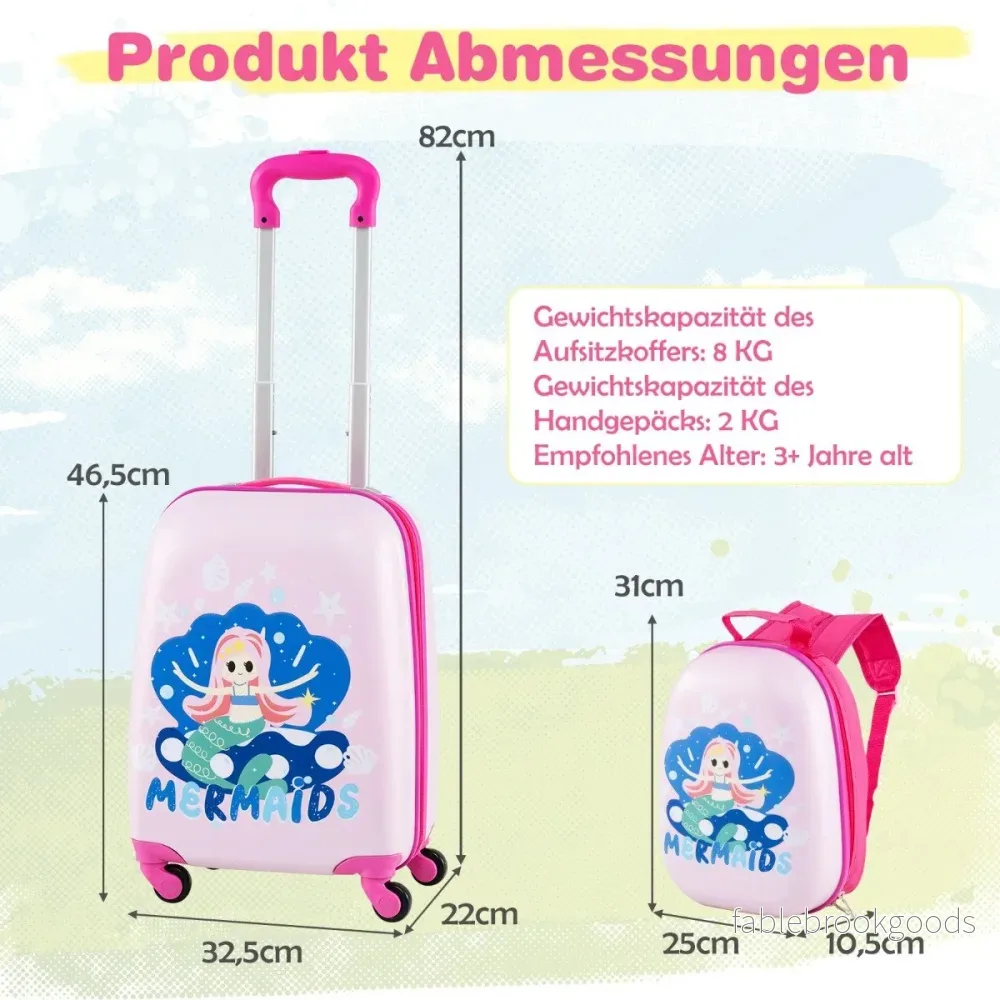 delad – barnväska + ryggsäck i plast, barnvagn, barnbagage 12"+16" sjöjungfru – 2 – Rosa - Bild 2