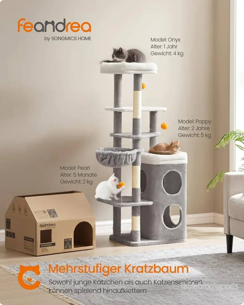 Kattträd på flera nivåer med grottor - Duvgrå - Bild 2