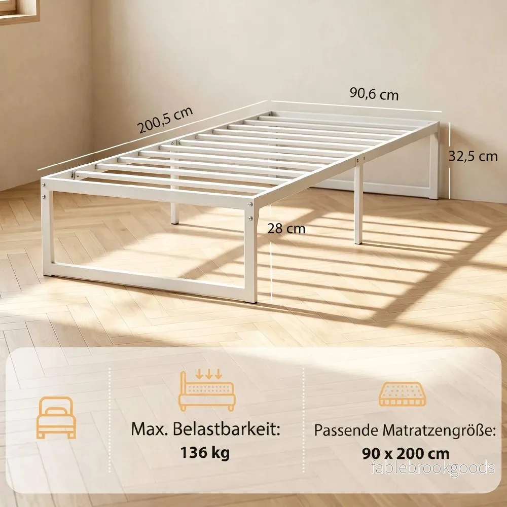 Enkelsäng i metall med förvaring, 90 x 200 cm, vit - Bild 3