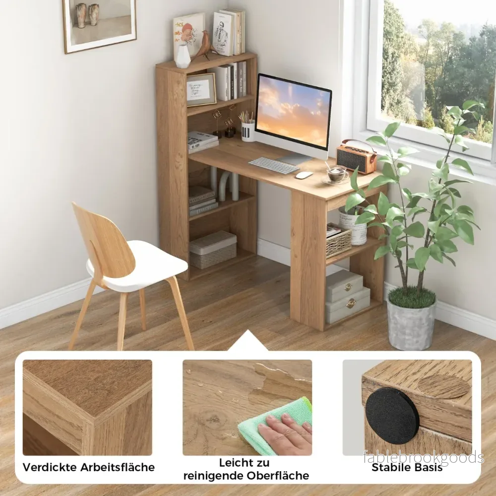 Skrivbord – med bokhylla Datorbord hyllor PC Kontorsbord naturell – 6 – Natur - Bild 2