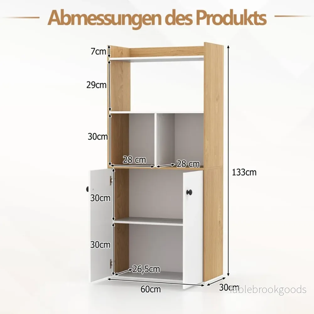 Bokhylla – med dubbeldörrsskåp vånings stående öppna fack – 3 60 x 30 x 133 cm – Vit - Bild 2