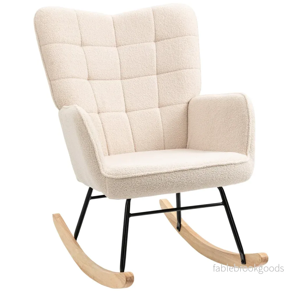 Beige berberfleece gungstol – 120 kg kapacitet, sovrum Beige berberfleece gungstol – 120 kg kapacitet, sovrum