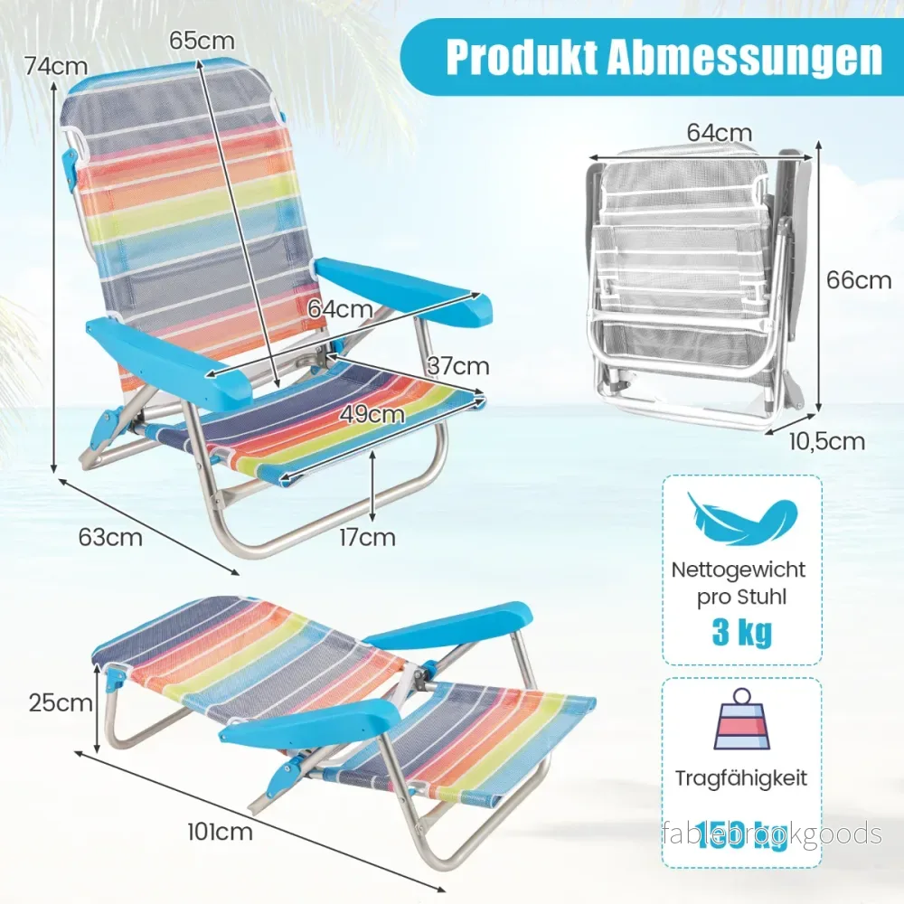 pack – Fällbara Strandstolar med Justerbart Ryggstöd Lätta Campingstolar Fällstolar – 2 – Regnbåge - Bild 2