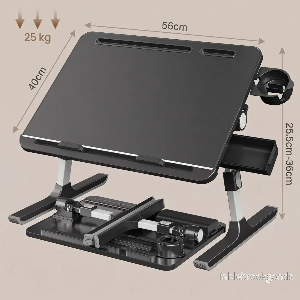 Laptoptafel - Opklapbaar - In Hoogte Verstelbaar - 56 x 40 cm - Zwart - Bild 3