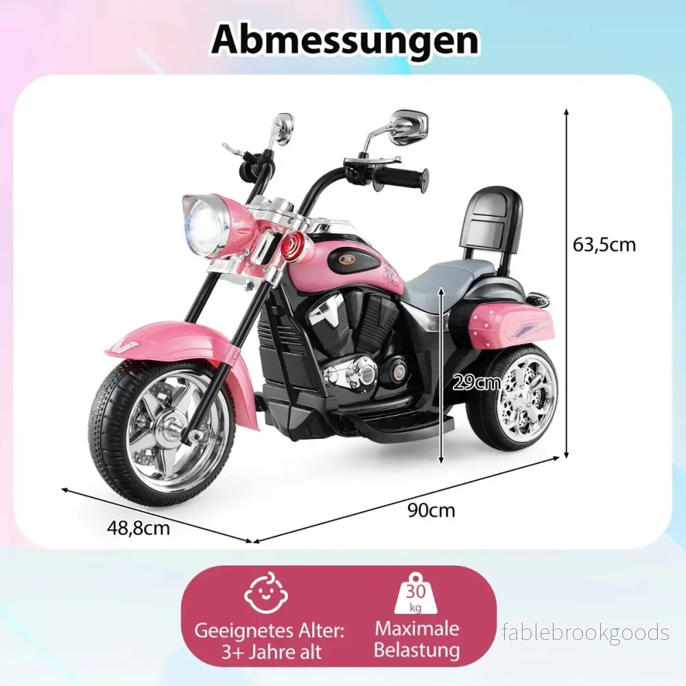 6V – barnmotorcykel med justerbar strålkastare och ljud Trehjulig elmotorcykel – Ljusrosa - Bild 2