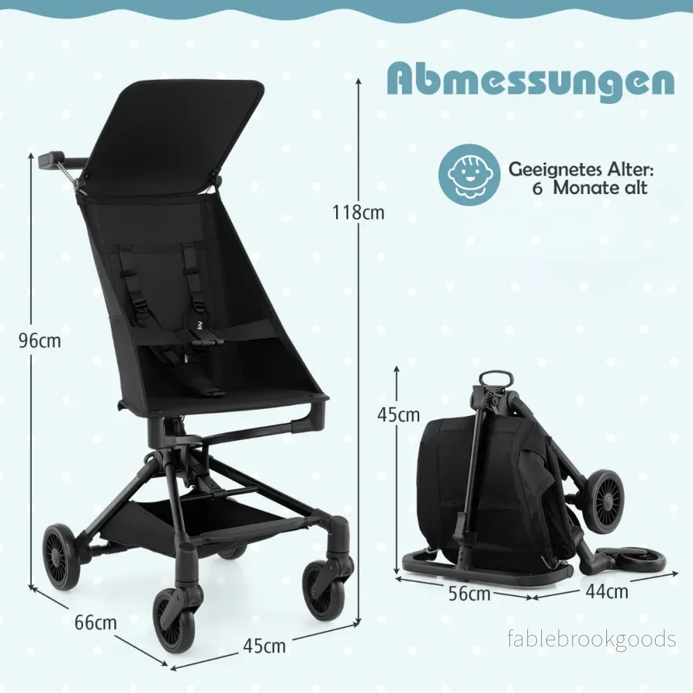 Fällbar – barnvagn med justerbart och avtagbart tak resevagn – Svart - Bild 2