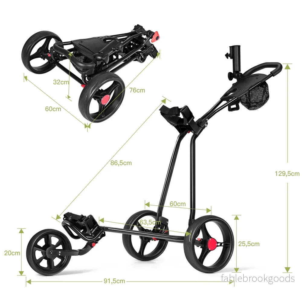 hjulig – golfvagn Vikbar i järn med justerbart TPR handtag Metall – 3 – Svart - Bild 2