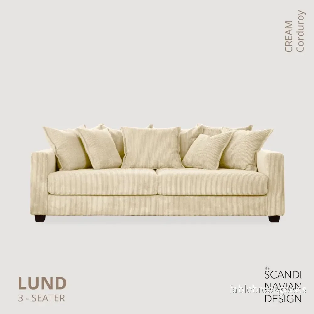 Lund 3-seater Sofa, Cream Corduroy, removable & washable cover Lund 3-seater Sofa, Cream Corduroy, removable & washable cover