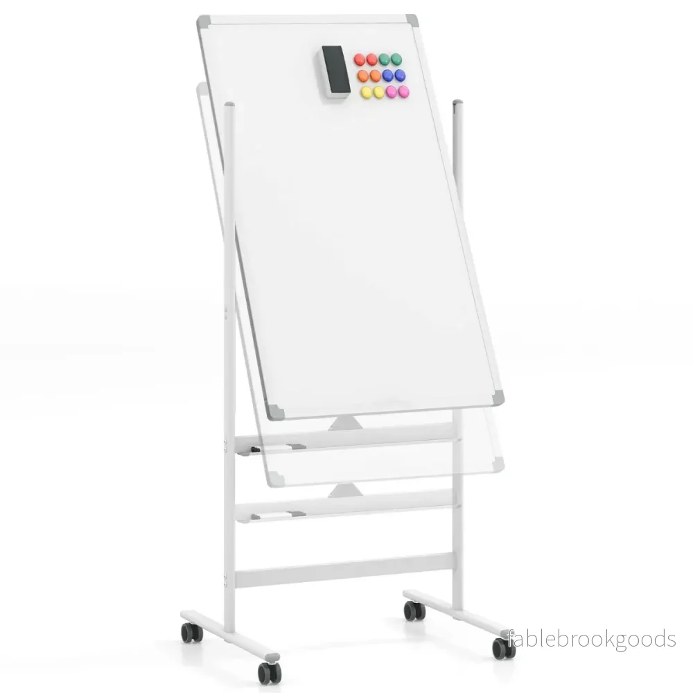 Dubbelsidig – magnetisk skrivtavla med hjul och stativ pennfack – 60 x 100 cm – Vit