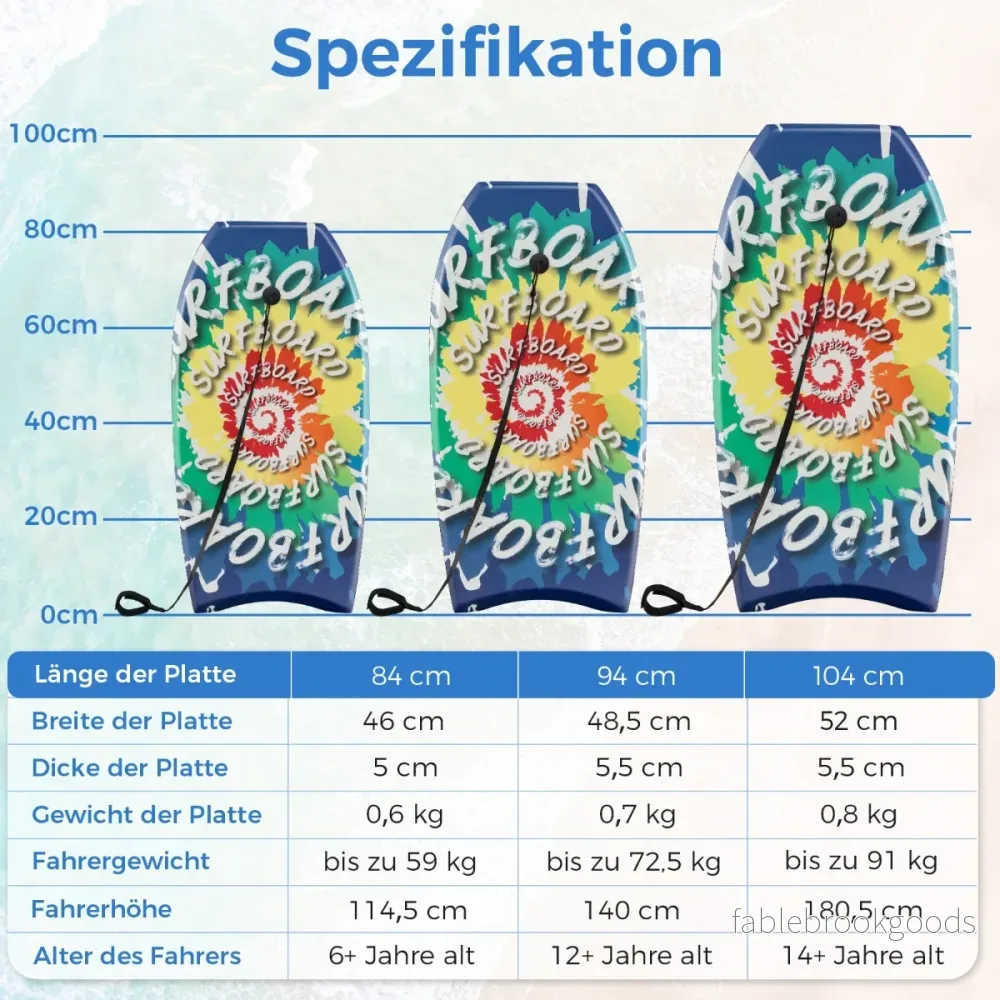 Långt – bodyboard för barn med EPS kärna och XPE överdel HDPE underlag surfbräda virvelmönster – 84 cm – Färgglad - Bild 2
