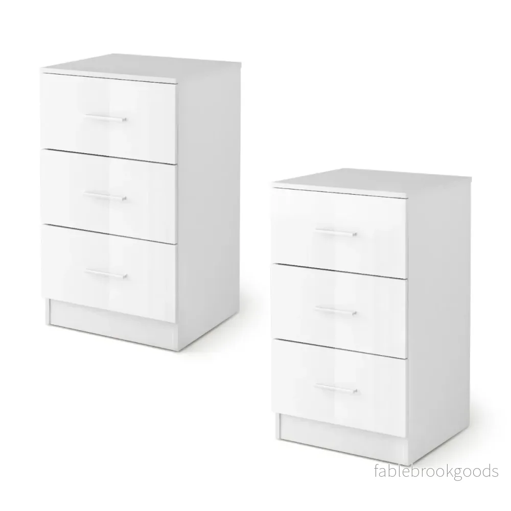 Set – med sängbord lådor, – 2 3 37,1 x 34,2 x 66,5 cm – Vit