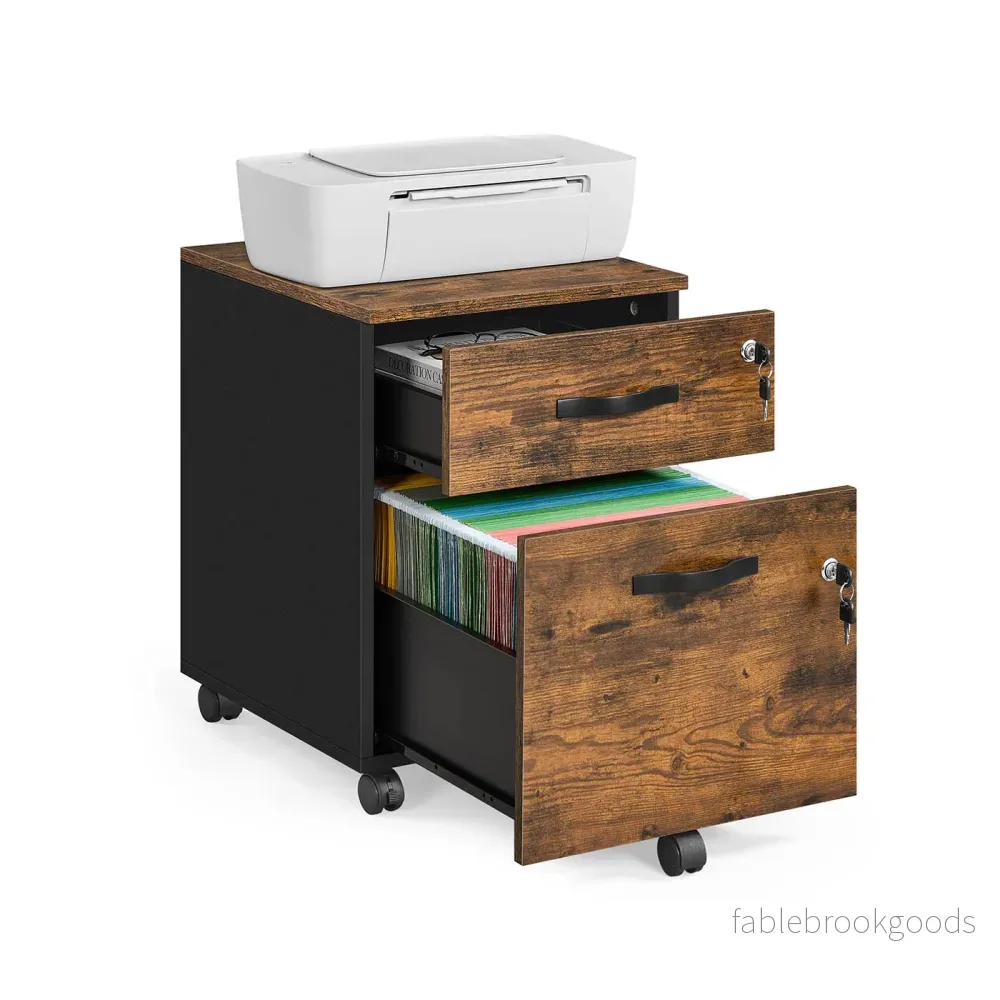 Låsbar rullbehållare med 2 lådor och 5 hjul – vintage brun-bläck svart Låsbar rullbehållare med 2 lådor och 5 hjul – vintage brun-bläck svart