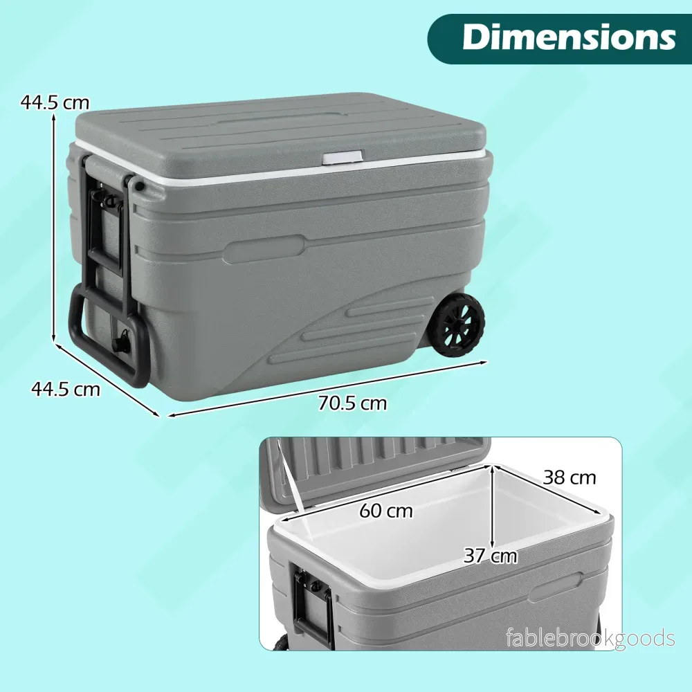 Bärbar – kylbox på hjul väderbeständig isoleringsbox med fällbart draghandtag och lättgående – 2 – Grå - Bild 2