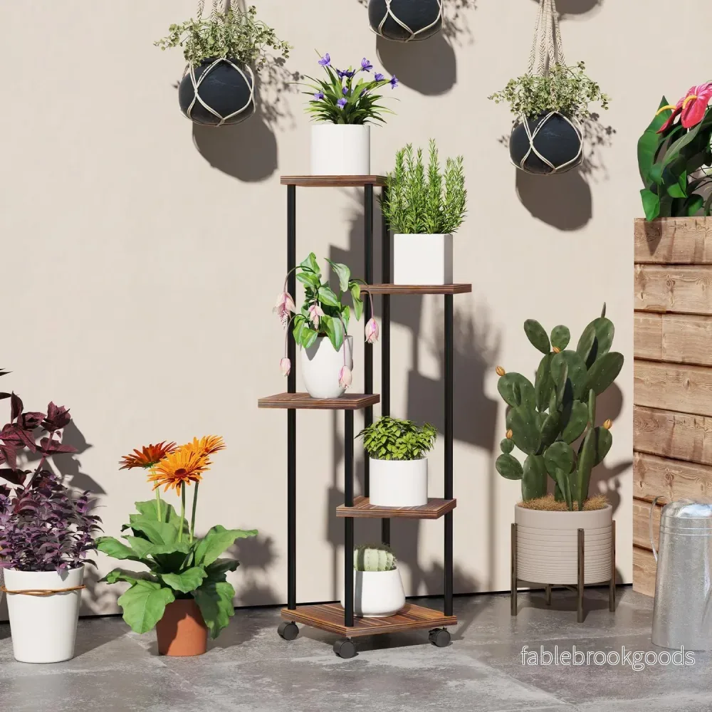 Plantställ i 5-våningar stål med hjul för inomhus- och utomhusbruk - Bild 2