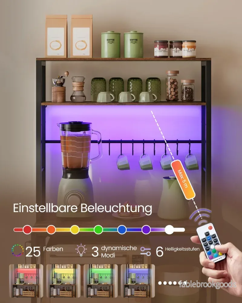 LED kökshylla med uttag - Vintagebrun - Mattsvart - Praktisk design - Bild 3