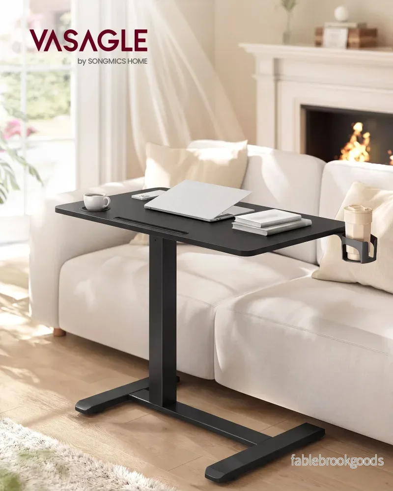 Bijzettafel - Mobiel met Wielen en Bekerhouders - Zwart - 80 x 45 x (65-102) cm - Bild 2
