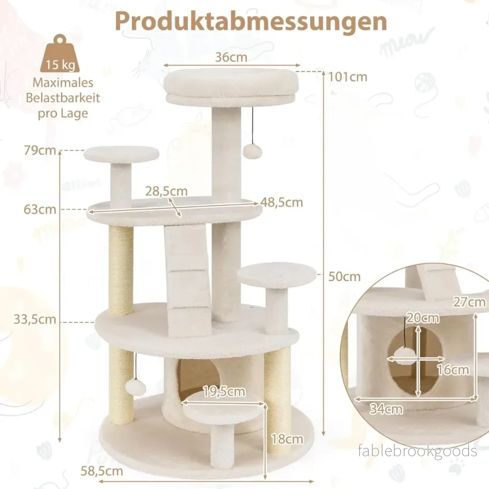 Liten – klösträd med kattgrotta och boll stege i trä – Beige - Bild 2