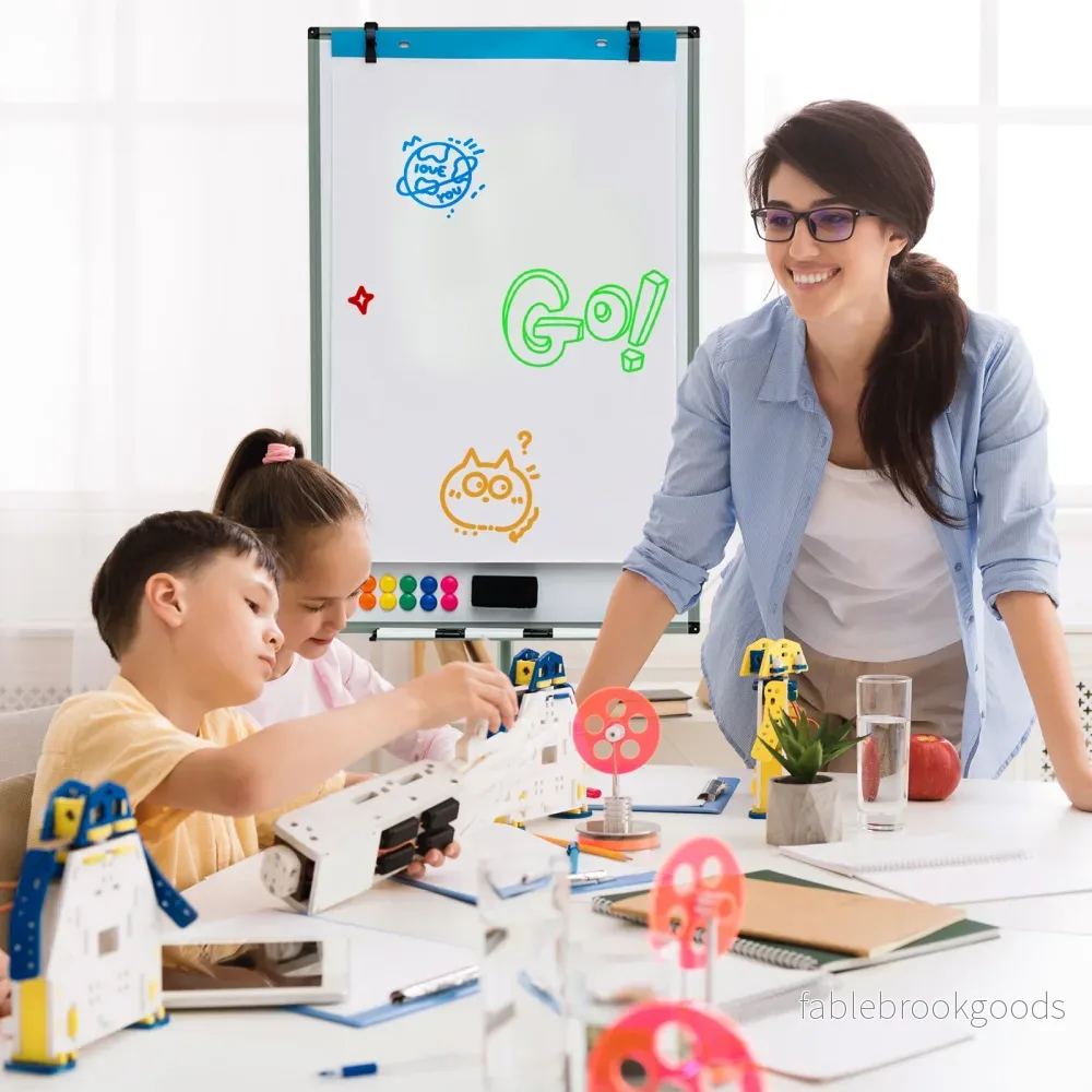 Flipchartställ – på hjul med magneter och markörer Höj sänkbart whiteboard – Grön - Bild 3