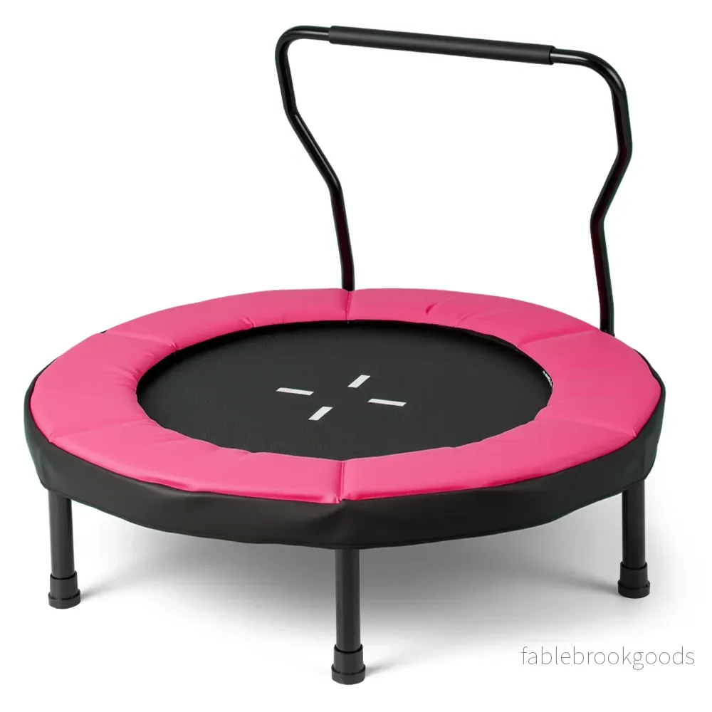 Barntrampolin – Fitness Inomhus med avtagbart handtag Minitrampolin upp till belastning – 100 kg Ø 102 cm – Rosa