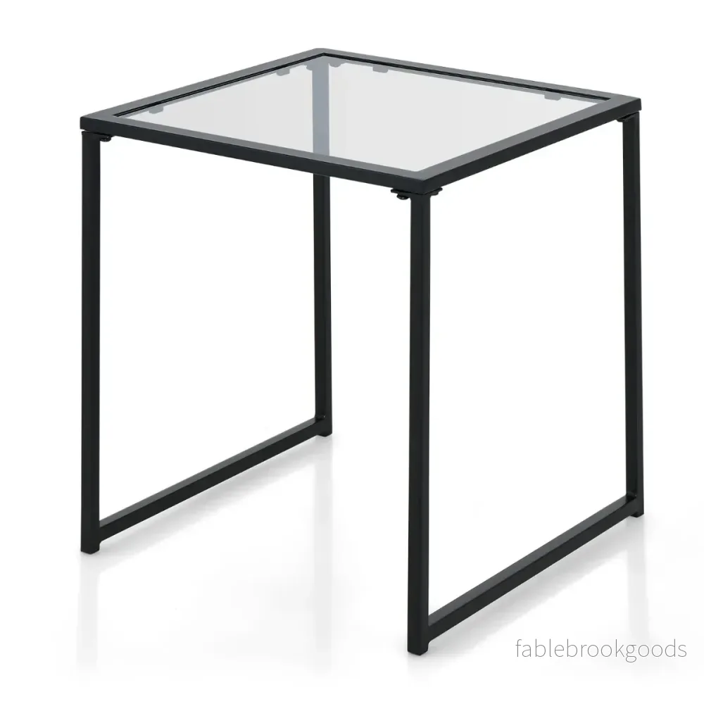 Sidobord – Litet trädgårdsbord Balkongbord med bordsskiva i härdat glas – 43 x 43 x 45 cm – Svart - Bild 3