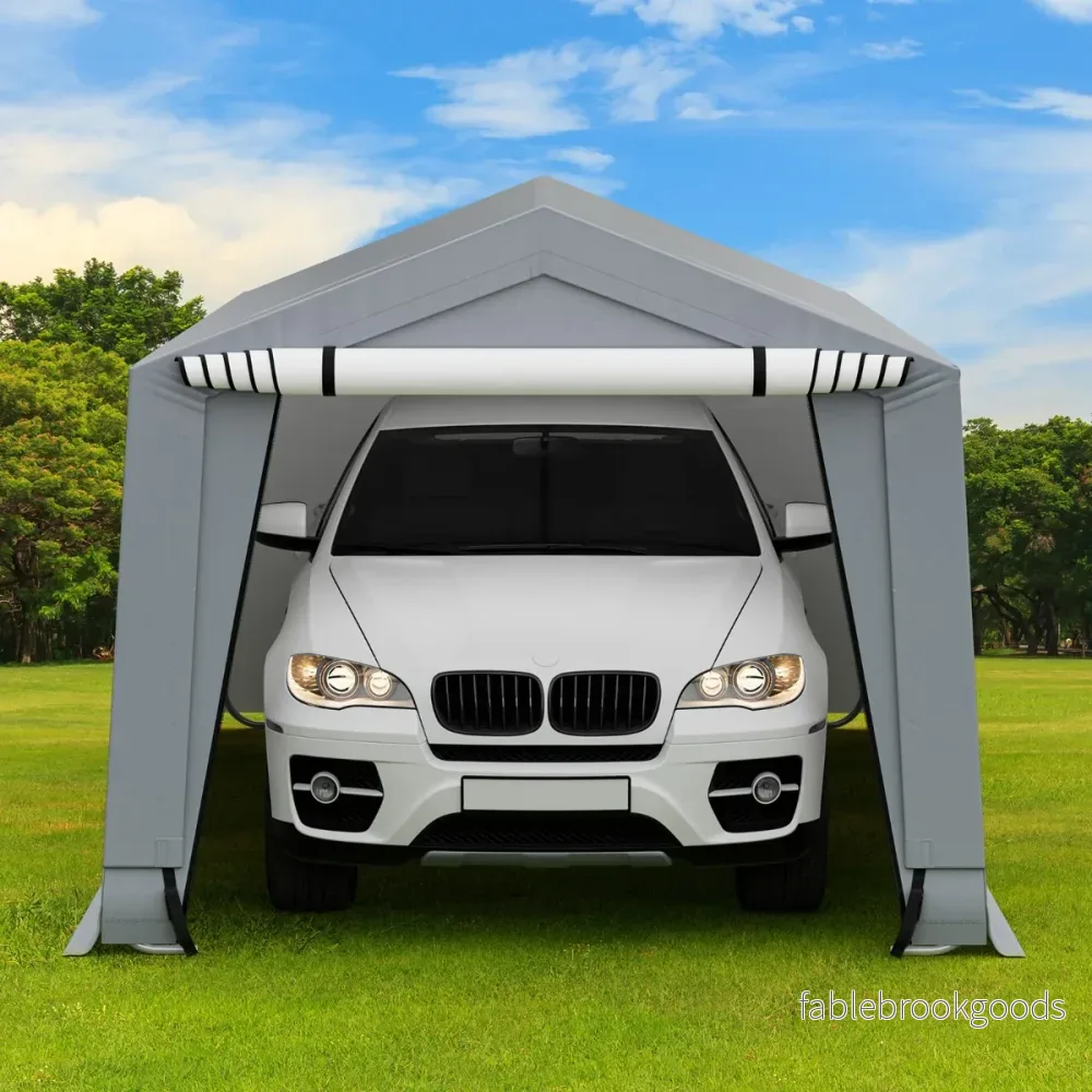 Garagetält – Stort carporttält med dörrar Bilskydd för SUV Båt – 290 x 490 cm – Grå - Bild 2